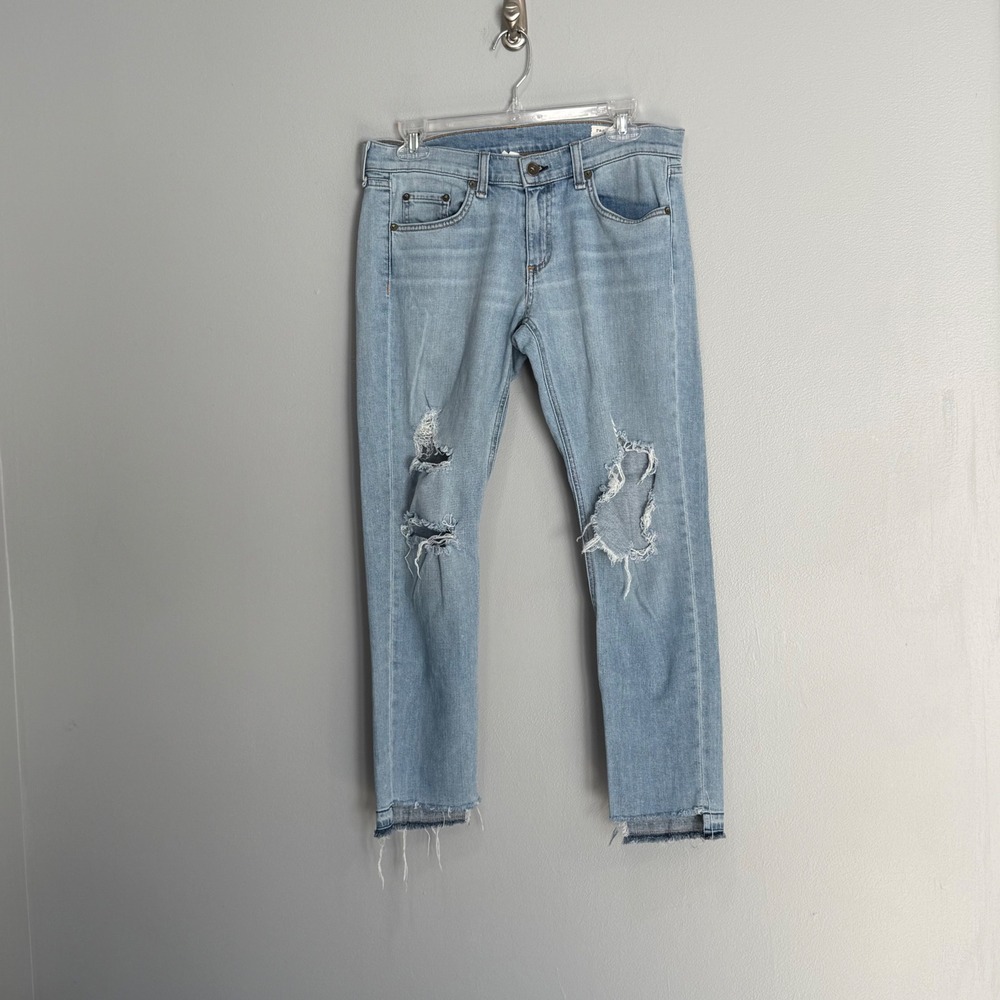 Rag & Bone Dre Capri Jeans Marina Light Wash Distressed Raw Hem Size 27 - Picture 2 of 9